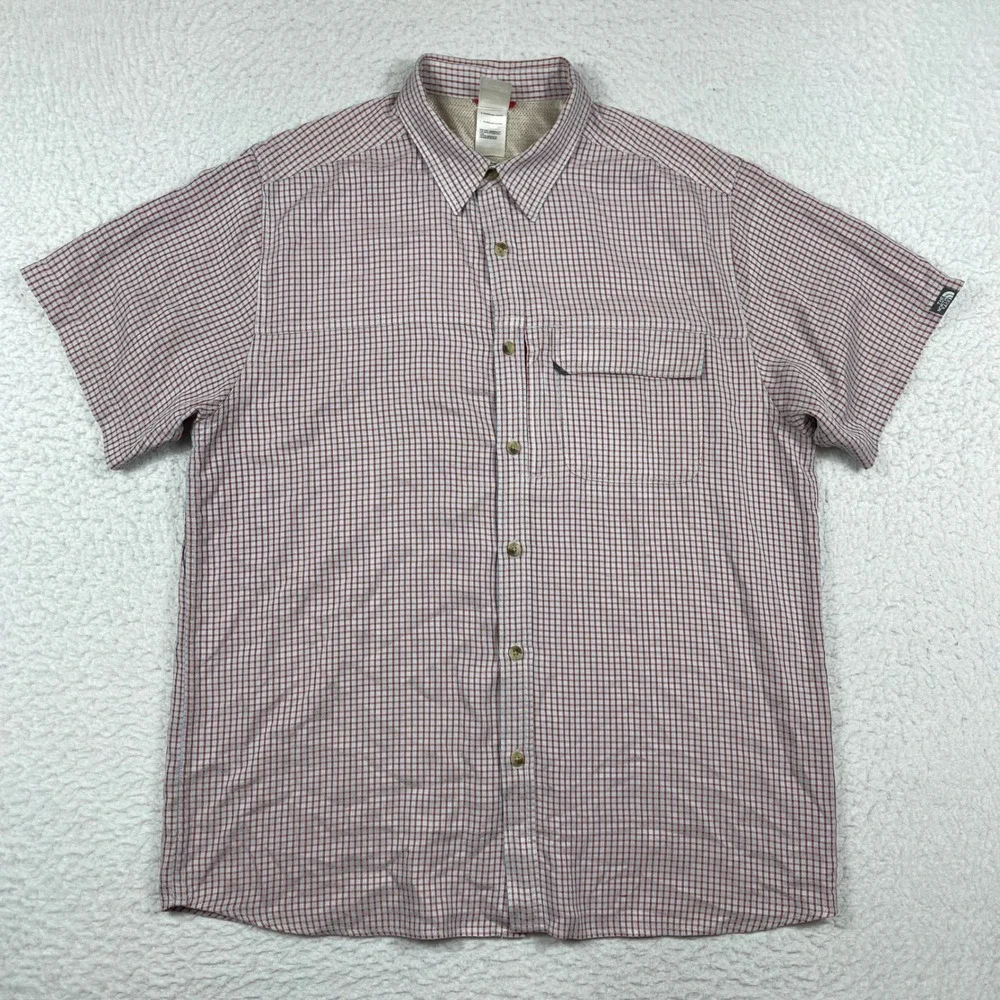 The North Face Button Down Shirt Mens XL Red Gray Check Short Sleeve Outdoor